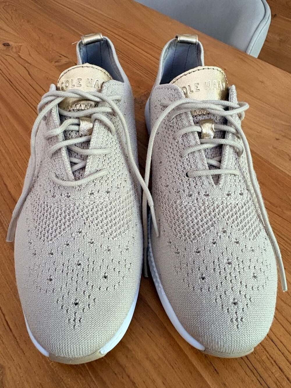 Cole Haan 2.ZERØGRAND Stitchlite Wingtip Oxfords Beige Gold Knit Size 8B - Picture 7 of 8